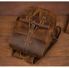 Vintage Brown Fashion Mens Leather 15-inch Computer Backpacks Brown Travel Backpacks School Backpacks for men