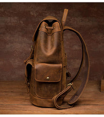 Vintage Brown Fashion Mens Leather 15-inch Computer Backpacks Brown Travel Backpacks School Backpacks for men