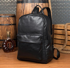 Cool Black Mens Leather 15inches Computer Backpack Fashion Travel Backpack School Backpack for men