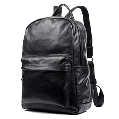 Cool Black Mens Leather 15inches Computer Backpack Fashion Travel Backpack School Backpack for men