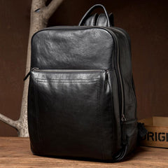 Fashion Black Mens Leather 15-inches Computer Backpack Black Travel Backpacks School Backpacks for men