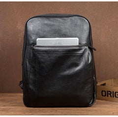 Fashion Black Mens Leather 15-inches Computer Backpack Black Travel Backpacks School Backpacks for men