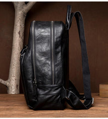 Fashion Black Mens Leather 15-inches Computer Backpack Black Travel Backpacks School Backpacks for men