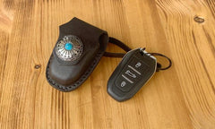 Handmade Black Leather Mens Citroen DS Car Key Case Beige Regal Car Key Holder with Belt Loop/Belt Clip