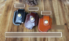 Handmade Mens Black Leather Standard Zippo Lighter Cases Zippo Lighter Holder with Belt Loop