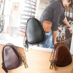 Black Leather Mens Small Car Key Wallet Brown Key Holder Coin Purse For Men