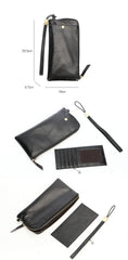 Black Leather Mens Long Wallet Zipper Clutch Wallet Brown Wristlet Long Wallet For Men