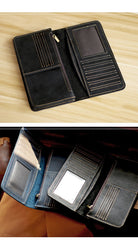 Black Handmade Tan Leather Mens Long Wallet Bifold Green Long Wallet For Men