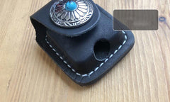 Handmade Mens Black Leather Classic Zippo Lighter Case Belt Zippo Lighter Holder with Belt Clip