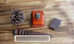 Handmade Mens Brown Leather Classic Zippo Lighter Case Belt Zippo Lighter Holder with Belt Clip