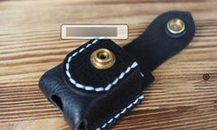 Mens Black Leather Armor Zippo Lighter Cases Handmade Tan Zippo Lighter Holder with Belt Loop