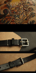 Handmade Black Tooled Chinese Lion Leather Courier Bag Messenger Bag For Men