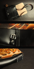 Handmade Black Tooled Indian Chief Skull Leather Courier Bag Messenger Bag For Men