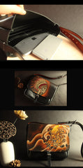 Handmade Black Tooled Indian Chief Skull Leather Courier Bag Messenger Bag For Men