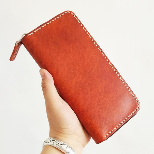 Black Handmade Vintage Mens Yellow-Brown Bifold Zipper Leather Long Wallet Cool CZPY01991039