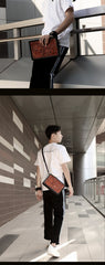 Handmade Black Tooled Floral Leather Messenger Bags Side Bag Clutch Wristlet Bag For Men