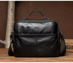 Cool Black Leather 11 inches Mens Small Messenger Bags Courier Bag Shoulder Briefcase for Men