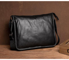 Fashion Black Mens Leather 11 inches Mens Messenger Bags Courier Bag for Men