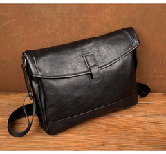 Fashion Black Leather 12 inches Mens Small Courier Bag Messenger Bags Postman Bag for Men