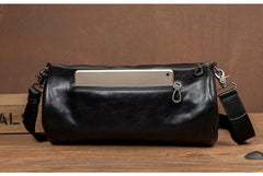 Fashion Black Leather Mens Barrel Messenger Bag Bucket Courier Bag Postman Bags for Men