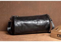 Fashion Black Leather Mens Barrel Messenger Bag Bucket Courier Bag Postman Bags for Men