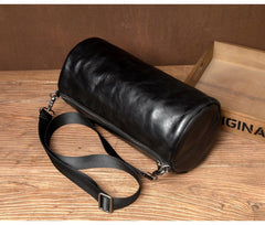 Fashion Black Leather Mens Barrel Messenger Bag Bucket Courier Bag Postman Bags for Men