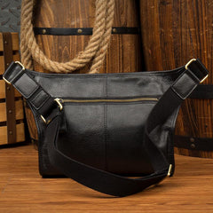 Black Leather Fanny Pack Mens Waist Bag Hip Pack Belt Bag Bumbag for Men