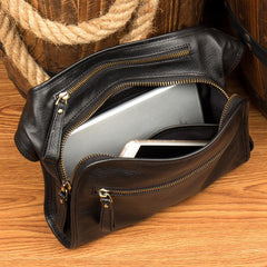 Black Leather Fanny Pack Mens Waist Bag Hip Pack Belt Bag Bumbag for Men