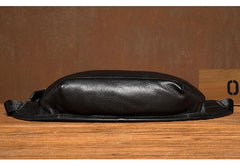 Cool Black Leather Fanny Pack Mens Waist Bag Hip Pack Black Belt Bags Bumbag for Men
