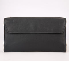 Black Leather Long Wallet for Men Bifold Long Wallet