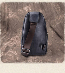 Gray Leather Men's Sling Bag 8 inches Brown Chest Bag One Shoulder Backpack For Men