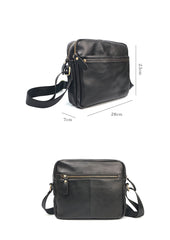 Black Leather Mens 10 inches Courier Bag Messenger Bag Black Small Postman Bag For Men