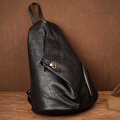 Cool Black Leather Mens Sling Bags Crossbody Pack Black Backpack Sling Pack Chest Bags for men