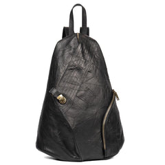 Cool Black Leather Mens Sling Bags Crossbody Pack Black Backpack Sling Pack Chest Bags for men