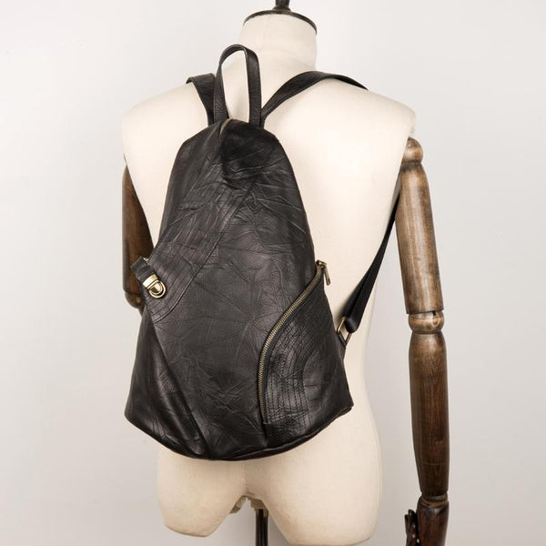 Cool Black Leather Mens Sling Bags Crossbody - Back View