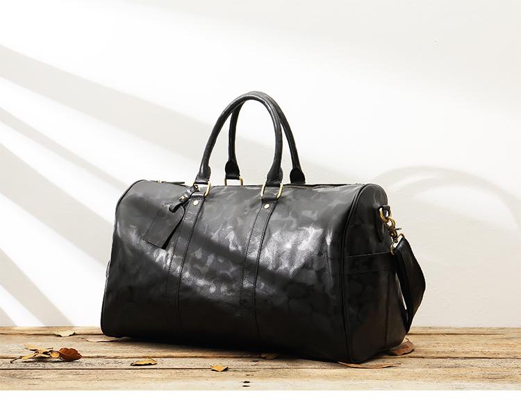 Fashion Black Leather Mens 16 inches Weekender Bag Black Side Bag Trav