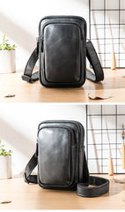 Black Leather Mens Mini Messenger Bag Belt Pouch Tan Side Bag Phone Bag Belt Bag For Men