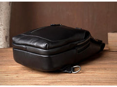 Cool Black Leather Mens Sling Bags Crossbody Pack Black Chest Bags Sling Pack for men