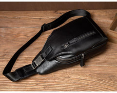 Cool Black Leather Mens Sling Bags Crossbody Pack Black Chest Bags Sling Pack for men