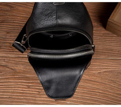 Cool Black Leather Mens Sling Bags Crossbody Pack Black Chest Bags Sling Pack for men