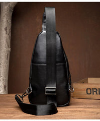 Cool Black Leather Mens Sling Bags Crossbody Pack Black Chest Bags Sling Pack for men