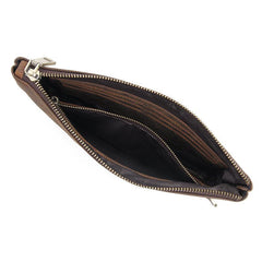 Dark Brown Leather Mens 8 inches Envelope Bag Wristlet Wallet Bag Zipper Clutch Wallet For Men