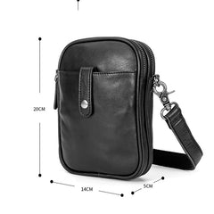 Black Leather Mens Small Belt Pouch Phone Messenger Bag Belt Bag Side Bag for men
