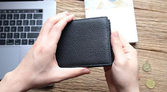 Black Leather Mens Bifold Small Wallet Front Pocket Wallet Slim billfold Small Wallet for Men