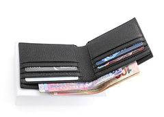 Black Leather Mens Bifold Small Wallet Front Pocket Wallet Slim billfold Small Wallet for Men