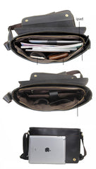 Casual Black Leather Mens 11 inches Courier Bags Messenger Bag Vintage Brown Postman Bags For Men