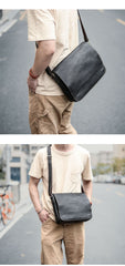 Casual Black Leather Mens 11 inches Courier Bags Messenger Bag Vintage Brown Postman Bags For Men