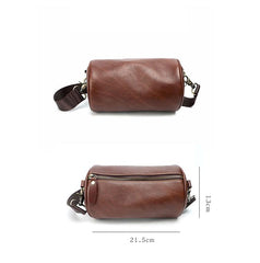 Black Leather Mens Small Casual Bucket Bag Barrel Messenger Bags Brown Postman Bag For Men