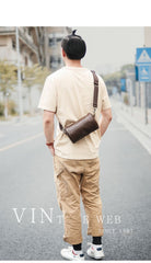 Black Leather Mens Small Casual Bucket Bag Barrel Messenger Bags Brown Postman Bag For Men