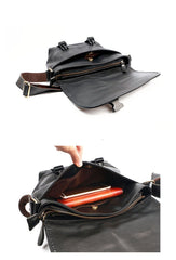 Black Leather Mens Casual Side Bag Courier Bag Black Messenger Bags Black Postman Bag For Men